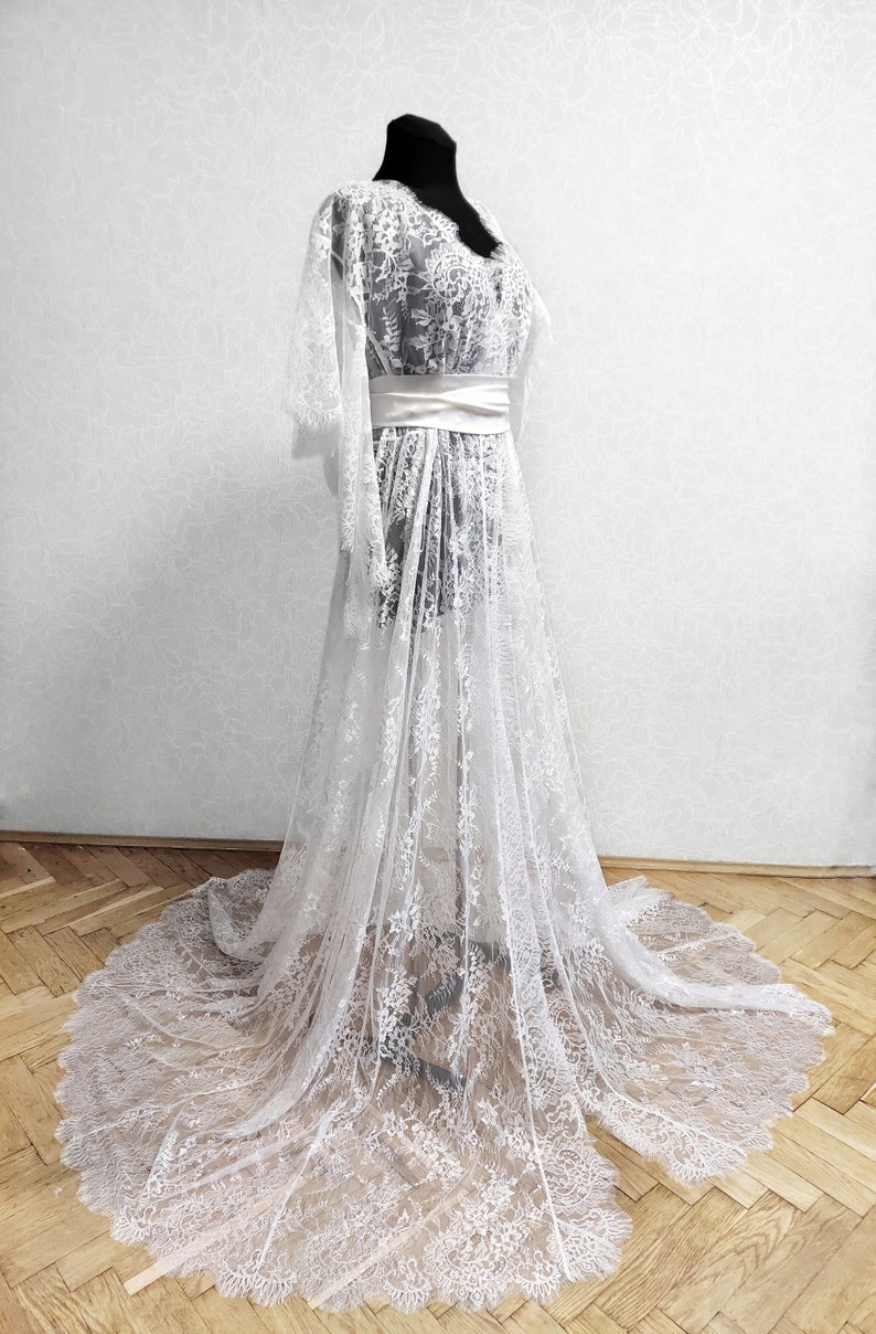 lace bridal robe with train
