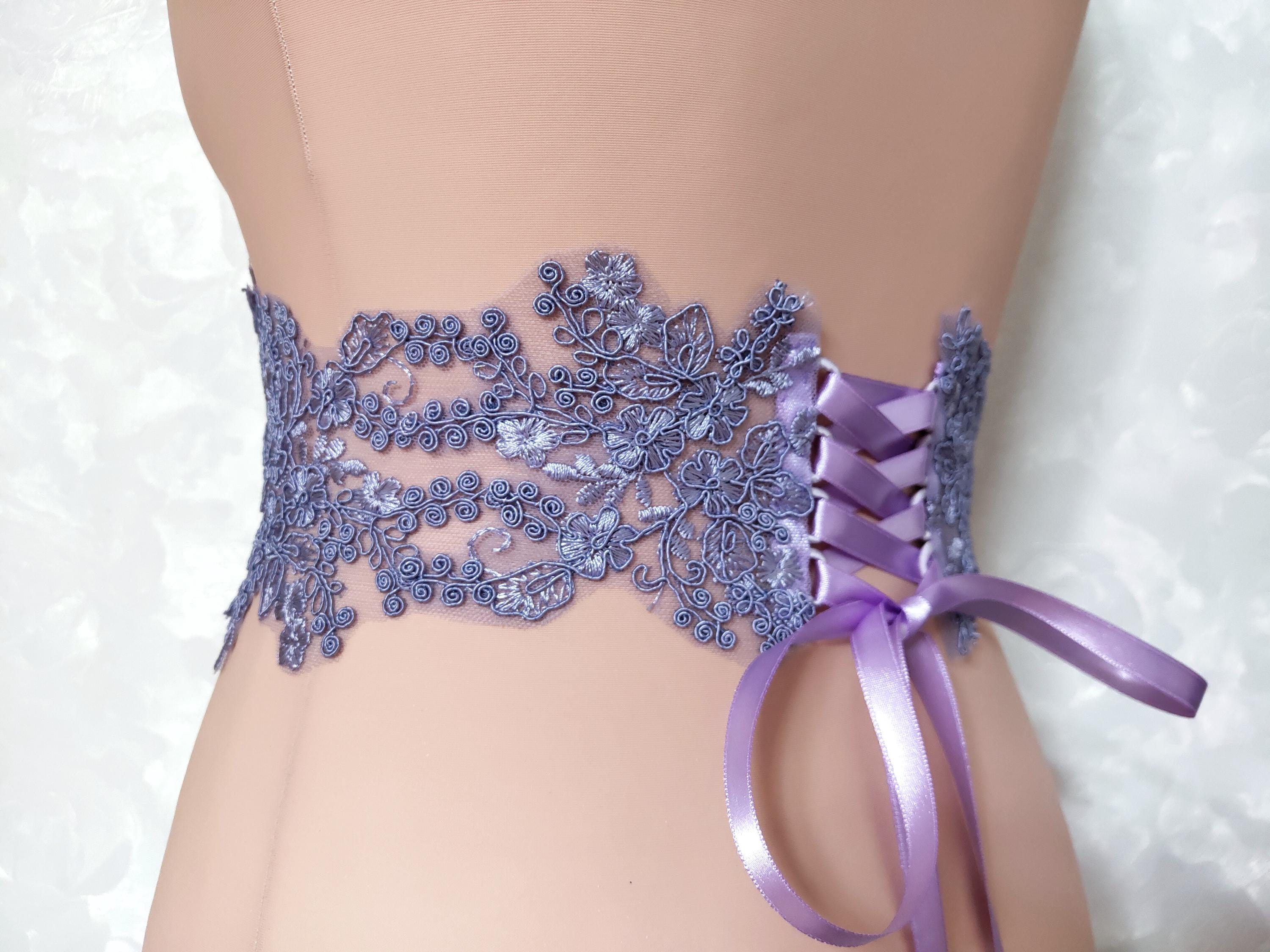 Faux flower corset belt lace up front Lace + Floral corset by Adriana Contreras - Dakota Stone  main image 2