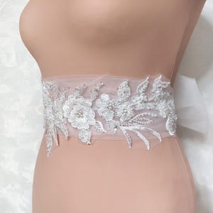 Ivory Lace Wedding Dress Belt: Floral Applique, Tulle Bow