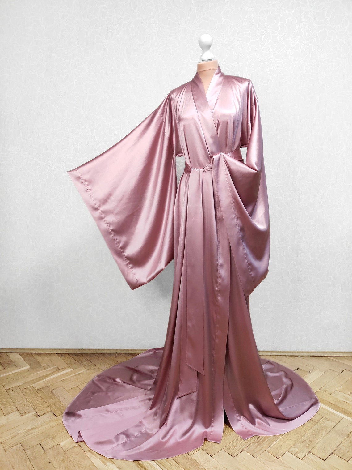 Long Satin Robe floor length robe Kimono dressing gown silk Etsy