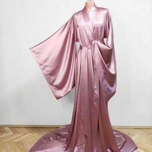 Silk Robe With Train, Floor Length Robe, Kimono Dressing Gown, 24color ...