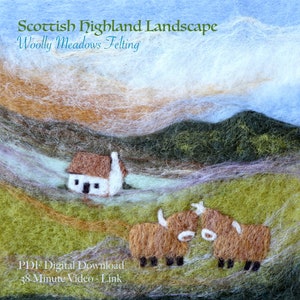 Highland Cow Painting With Wool Beginner 2D felting PDF, learn to felt, Cow Decor - DIY Craft - Needle Felting - Hairy Cow - Digital Pattern