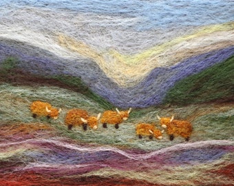 フェルトで絵を描く - ハイランド牛 - 羊毛で描く - フェルトで2D羊毛