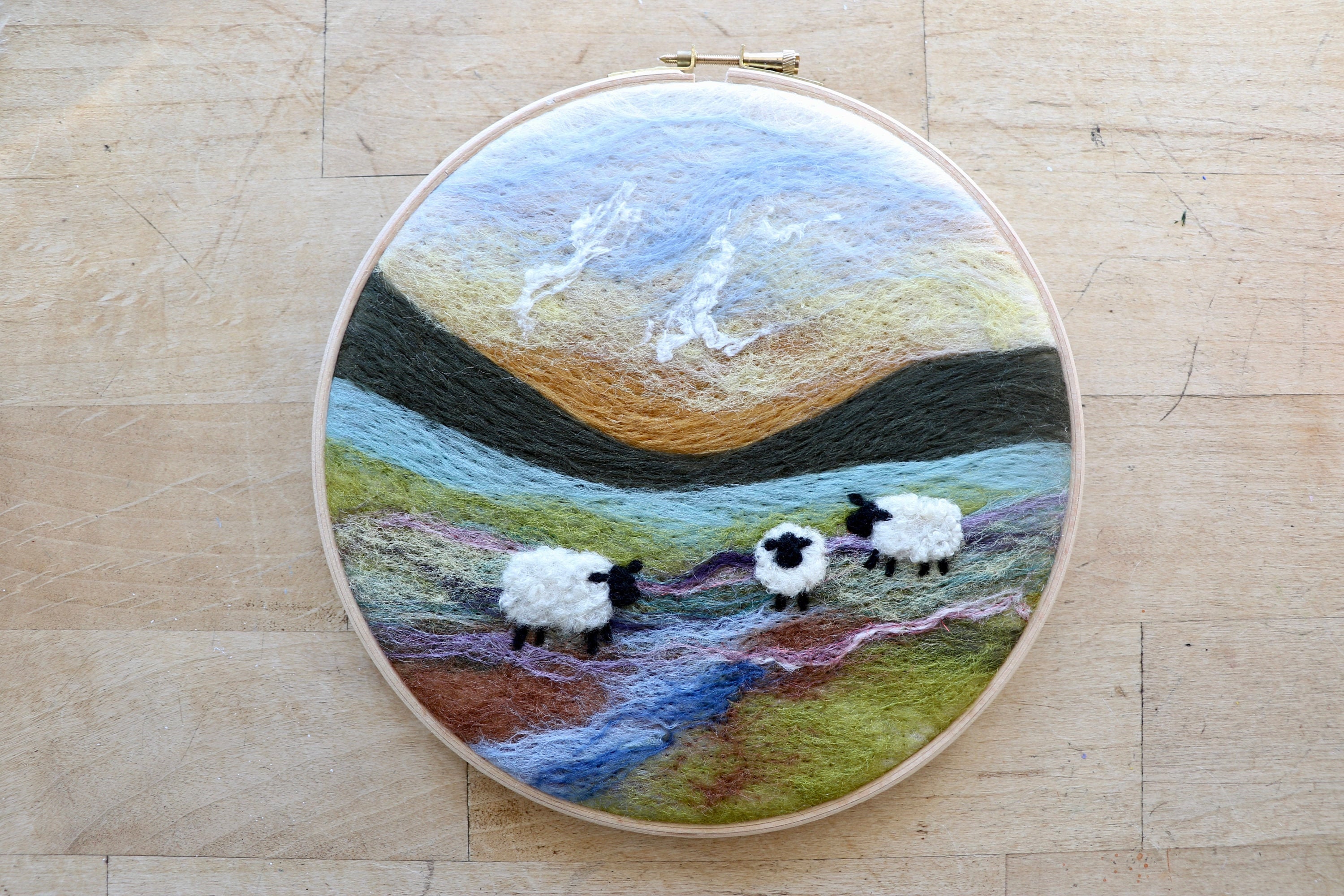 Sheep Landscape Painting With Wool Pattern - Felting Video