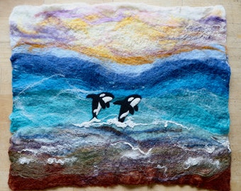 Wet Felting Lesson - Felted Landscape Tutorial - Wool Wall Hanging Project - Ocean - Orca - Whale Decor - Painting with Wool - PDF and Video