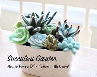 Felted Succulent - Succulent Garden - Needle Felting Pattern - Learn to Felt - PDF and Video - Digital Download - Indoor Garden - Plant