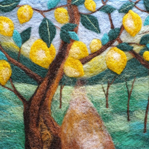 Needle Felted Painting Kit - Lemon Decor - Landscape Needle Felt 2D Picture - Painting With Wool - DIY Beginner - Felt Paintings - Lemon Art