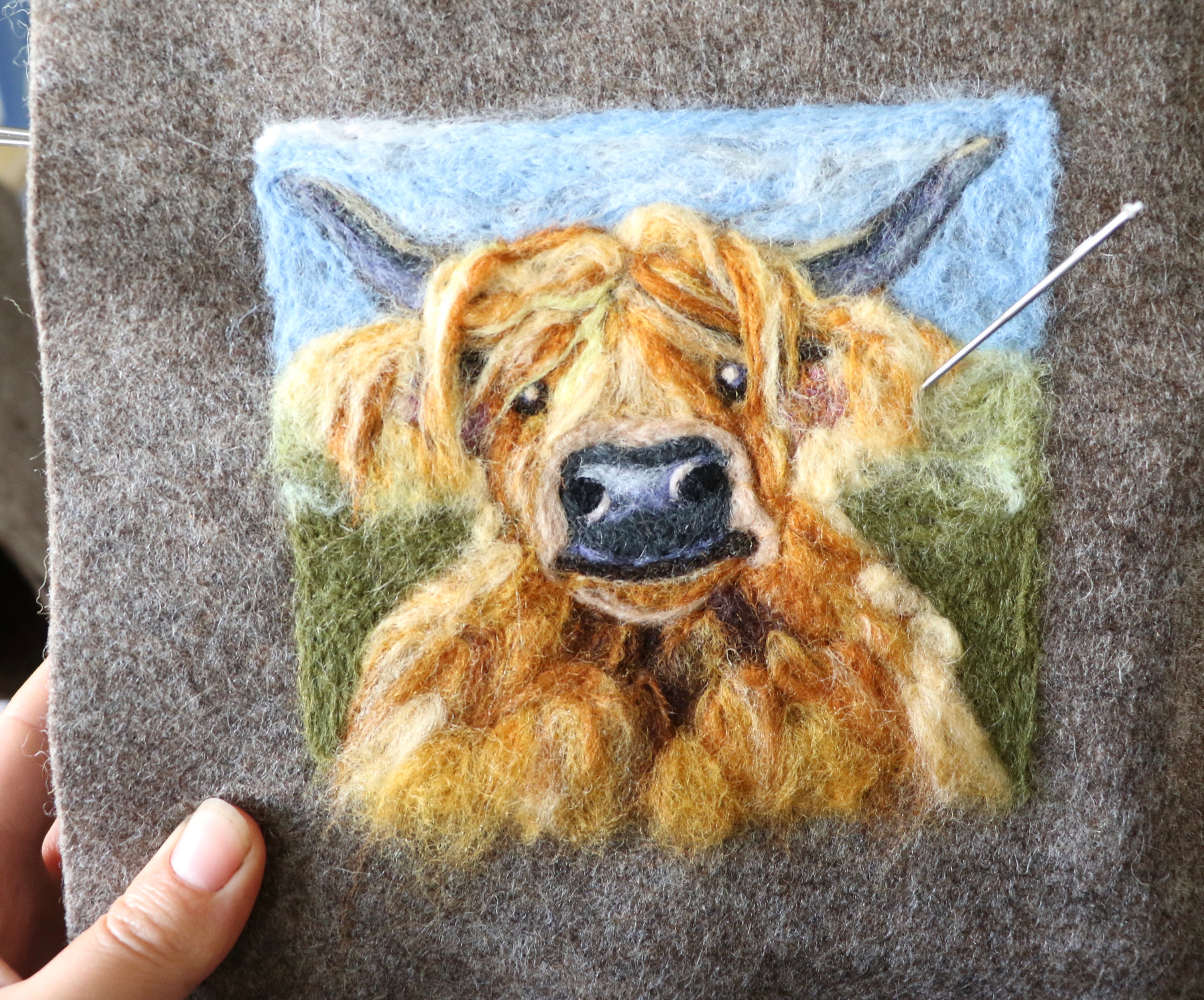 Felted Painting kit Highland Cow Painting With Wool Felt Etsy