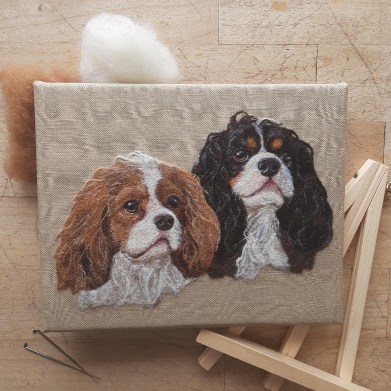Painting With Wool Pet Portraits Mini Course, PDF, Instant Digital Download, Needle Felted Art, Wool Painting, 2 Projects, Art Instruction image 1