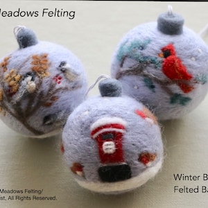 Bird Bauble Felting Pattern, Needle Felting, Christmas Ornament, Wool Felting Video, Holiday Gift Idea, Birding, Bird Lover, Beginner Lesson