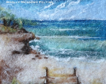 Felted Sky and Ocean - landscape painting with wool - Needle Felting Supplies - Felting Pattern - E-tutorial - Digital Download PDF & Video