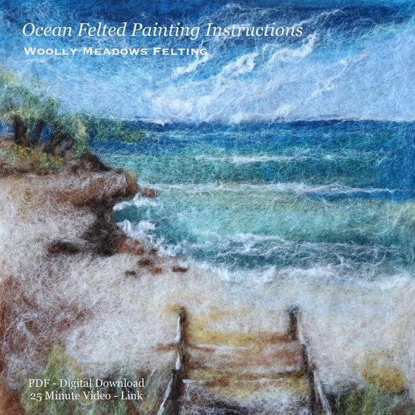 Felted Sky and Ocean - landscape painting with wool - Needle Felting Supplies - Felting Pattern - E-tutorial - Digital Download PDF & Video