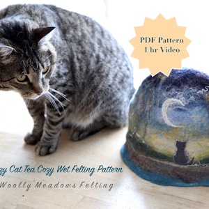 Wet Felting Pattern - Learn Wet Felting - Cat Tea Cozy PDF and Video - Make a Felted Teapot Cover - Wet Felting Instruction - Tea Cosy Idea