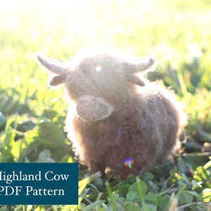 Highland Cow Needle Felting Pattern, DIY Craft, PDF Pattern, Felting, Make a Hairy coo, Digital Pattern with Template, Wool Art, Felted Cow