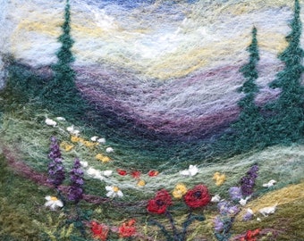 Needle Felted Painting Pattern - Wildflower Landscape Needle Felt 2D Picture - Painting With Wool - Beginner - Video Pattern and PDF