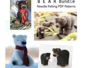 Beer naaldvilten PDF direct downloaden - zwart, polair, grizzlybeer - kerstbeer - DIY Craft - viltbenodigdheden, les naaldvilten
