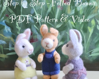 Bunny Needle Felting Pattern - PDF Digital Download - with Video - Learn to Needle Felt - Easter Craft - Rabbit