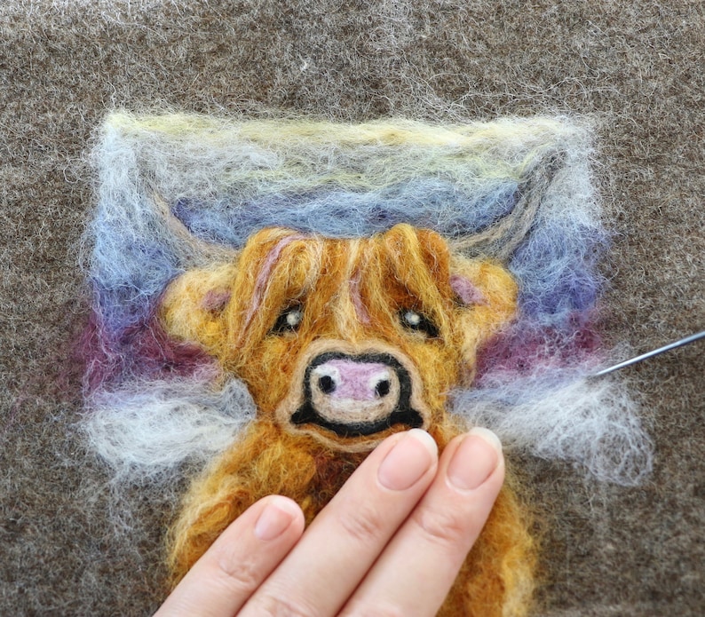2D Needle Felting Kit Highland Cow Picture Painting With Etsy