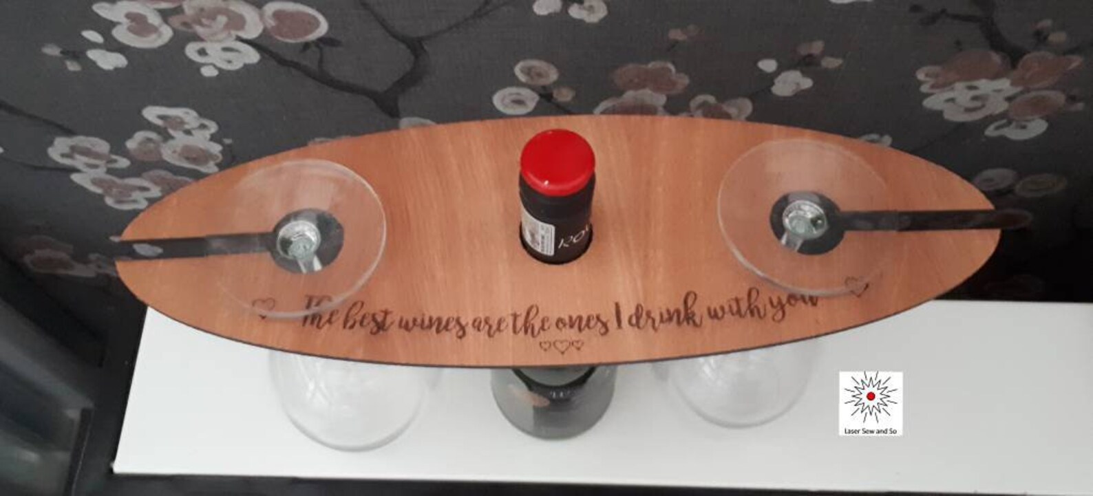 Laser cut wine glass holder bottle butler. Personalised gift. Etsy