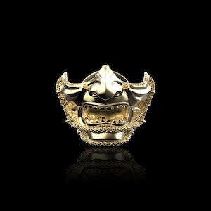 Épinglette de masque de samouraï demi-visage en bronze, broche pour homme symbole japonais vintage, insigne de masque Oni Hannya, accessoires de costume, cadeau pour lui