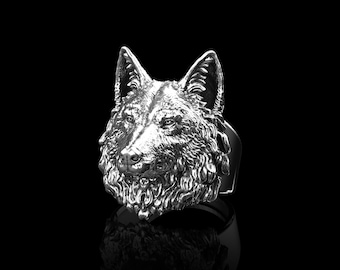 Silver Men Wolf Ring, Wolf Sterling Silver Men's Signet Ring, Jewelry Gift For Mens, Wild Wolf Ring, Men's Gift,Viking Nordic Wolf Head Ring