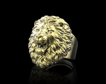 Brass Roaring Lion Ring, Leo Lion Ring, Angry Lion Jewelry, Lion Animal Signet Ring, Leo Zodiac Sign Ring, Ring For Men&#39;s, Aslan Lion Ring