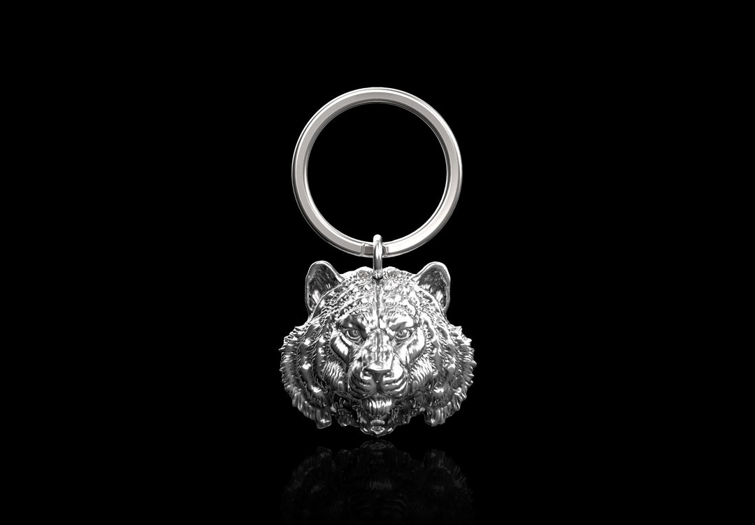Sterling Silver Calm Tiger Keychain, Tiger Keyring, Tiger Key Chain