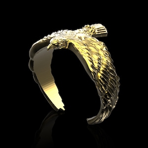 18K Gold Plated Eagle Ring, Thunderbird Ring Hawk Ring, Mens Statement Eagle Jewelry, Flying Eagle Ring, Statement Ring for Men and Women