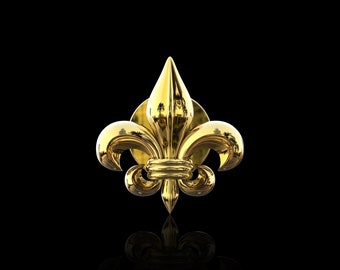 Pin de solapa con flor de lis chapado en oro amarillo, símbolo floral francés, lirio heráldico, pin de solapa francés, joyería con flor de lis, pins scout, regalo para él
