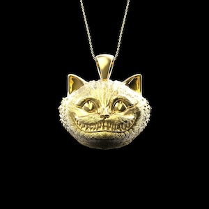 Yellow Gold Plated Cheshire Cat Necklace, Alice in Wonderland, Alice Adventures in Wonderland Gift, Cat Jewelry, Gift For Lover,Pendant Only