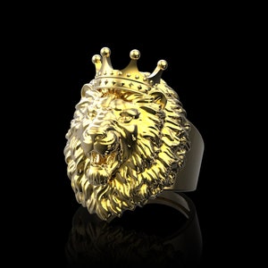Gelb Gold überzogener Löwe brüllender Ring, Löwering der Löwe, Herrenring der Löwe, Sternzeichen Schmuck, Löwe-Liebhabergeschenk, Löweschmuck