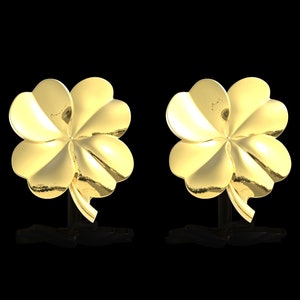 18K Gold Plated Clover Four Leaf Cufflinks, Clover Lucky Cufflinks, Good Luck Cufflinks, Suit Accessories, Groom Wedding Gifts, Gifr For Him