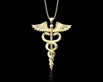 Bronze Caduceus Medicine Symbol Pendant Necklace, Medical Jewelry, Gift For Doctor And Nurses, Medical School Graduation Gifts, Pendant Only