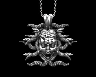 Ciondolo Medusa Gorgone in argento sterling, collana Medusa greca, collana antica mitologia greca, serpenti velenosi, solo ciondolo senza catena