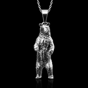 クマのペンダント、クマのネックレス、シルバーネックレス