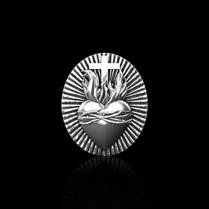 Sterling Silver Sacred Heart Lapel Pin, Jesus Christian Men&#39;s Brooch, Religious Men Amulet, Silver Christian Amulet, Suit Accessories