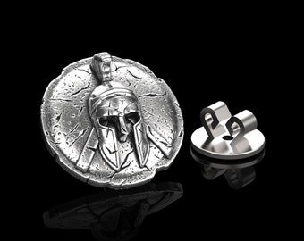 Broche de lapela em prata de lei com capacete espartano, distintivo de escudo espartano, guerreiro grego, acessórios para terno, joias masculinas