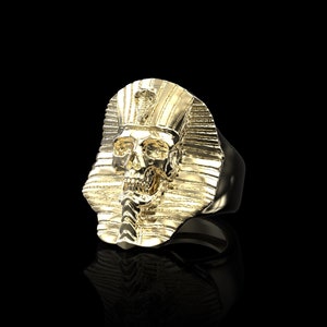 Bronze Egyptian Pharaoh Skull Ring, Egyptian God Man Ring, Handmade Egyptian Pharaoh Skull Signet Men Ring, Pharaoh Man Ring, Biker Ring