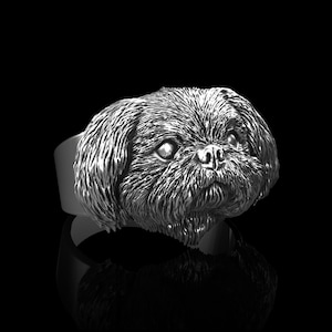 Sterling Silver Charm Shih Tzu Dog Ring, Shih Tzu Jewelry, Silver Dog Ring, Pet Gift Jewelry, Dog Mom Gift, Gift For Dog Lovers, Pet Jewelry