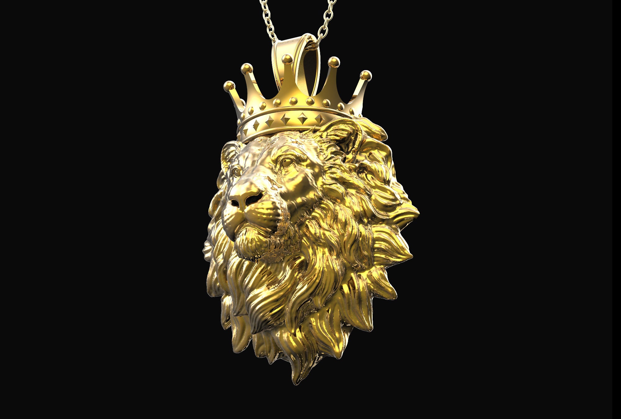 18K Gold Plated Lion Pendant With Crown Crown Wearing Lion Pendant Calm Lion Lion Mane Lion King Lion Crown Gift for Him Pendant Only Etsy