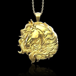 Yellow Gold Plated Horse Head Men Pendant Necklace, Horse Lover Gifts, Horse Lover Charm, Gift For Him Her, Animal Jewelry, Pendant Only
