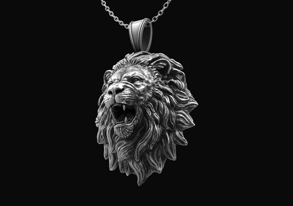 Sterling Silver Lion Men Pendant 