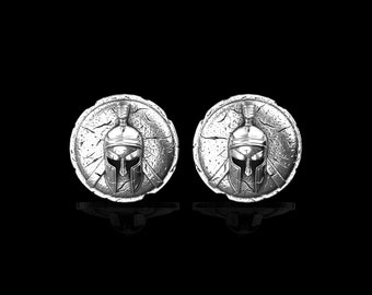 Boutons De Manchette Guerrier Grec - Ton Argent Et Noir - Modèle Périclès - Occasion