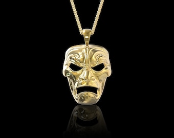 Yellow Gold Plated 300 Spartan Immortal Mask Pendant Necklace, Mask Ancient Wars, Warrior Pendant, Gift For Him, Mens Jewelry, Pendant Only