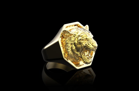 Bague tigre en colere plaquee or 18 carats bague roi tigre rugissant bijoux tigre bijoux Tomem bague homme tigre bijoux animaux pour homme bague chat sauvage Etsy France