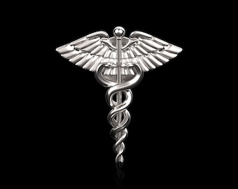 Sterling Silver Caduceus Lapel Pin, Pharmacy Brooch, Gift For Doctor, Present For Nurses, Medicine Jewelry, Caduceus Bagde, Rod of asclepius