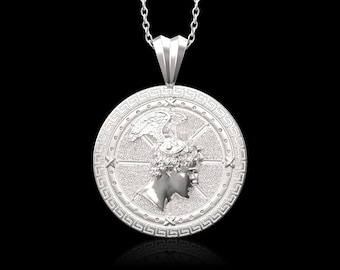 Gloss Sterling Silver Perseus Men's Necklace, Ancient Greek Mythology Pendant, Gift for Him, Ancient Greek Warrior Symbol, Pendant Only