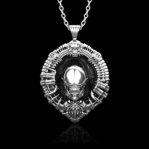 Sterling Silver Alien Xenomorph Necklace Pendant, Xenomorph Silver Jewelry, H.R. Giger Inspired, Alien Moive Pen Gift, Pendant Only