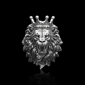 Sterling Silver Roaring Lion Lapel Pin With Crown, Brooch For Suit Lion Jewelry, Lion Lover, Lion Pin&#39;s Brooch, Gift For Him, Mens Jewelry