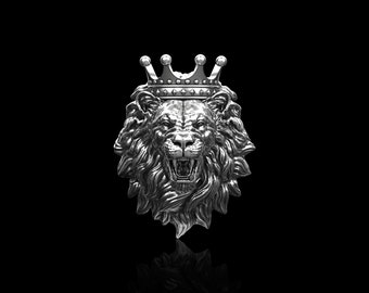 Sterling Silver Roaring Lion Lapel Pin With Crown, Brooch For Suit Lion Jewelry, Lion Lover, Lion Pin's Brooch, Gift For Him, Mens Jewelry